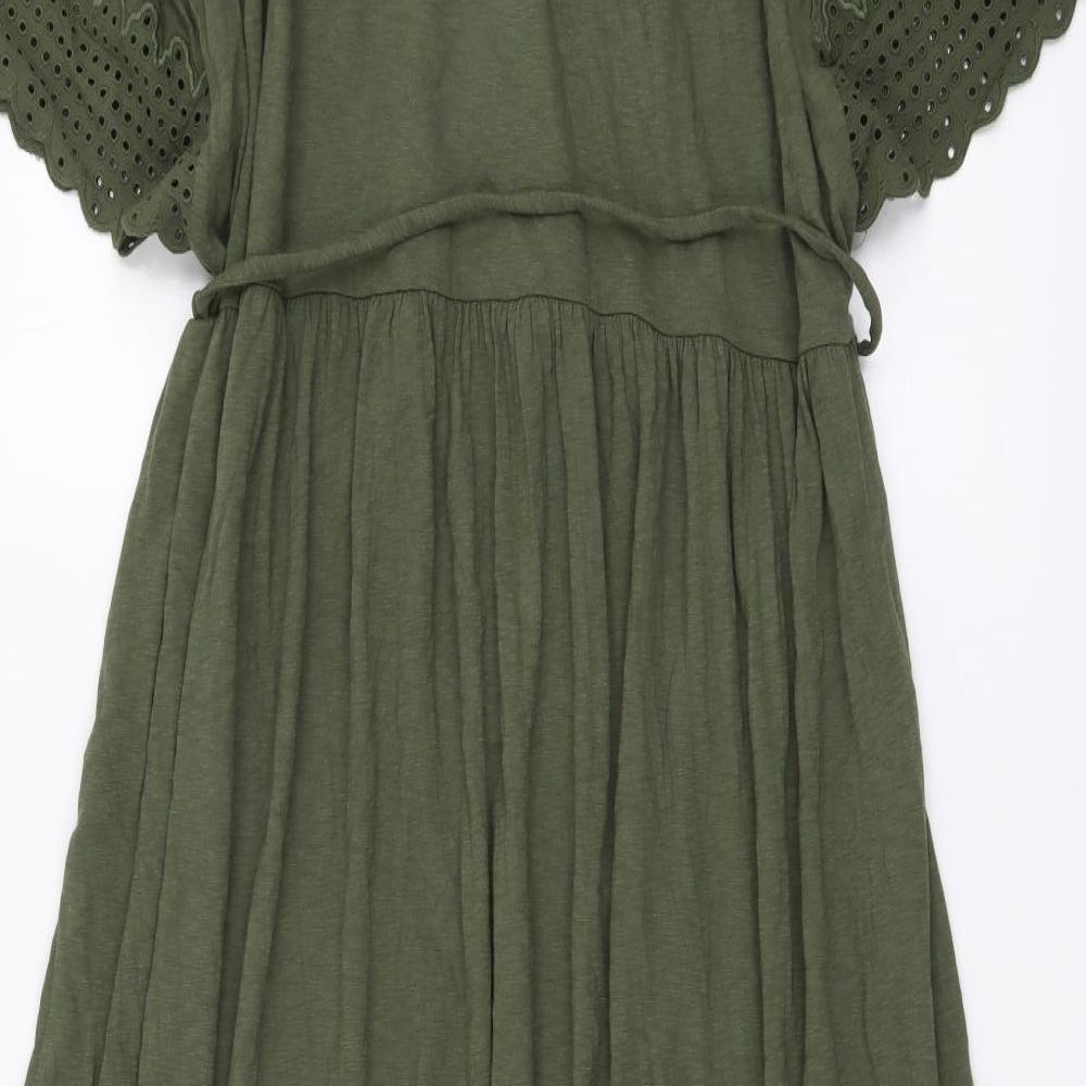 Marks and Spencer Womens Green Cotton A-Line Size 22 Round Neck Pullover