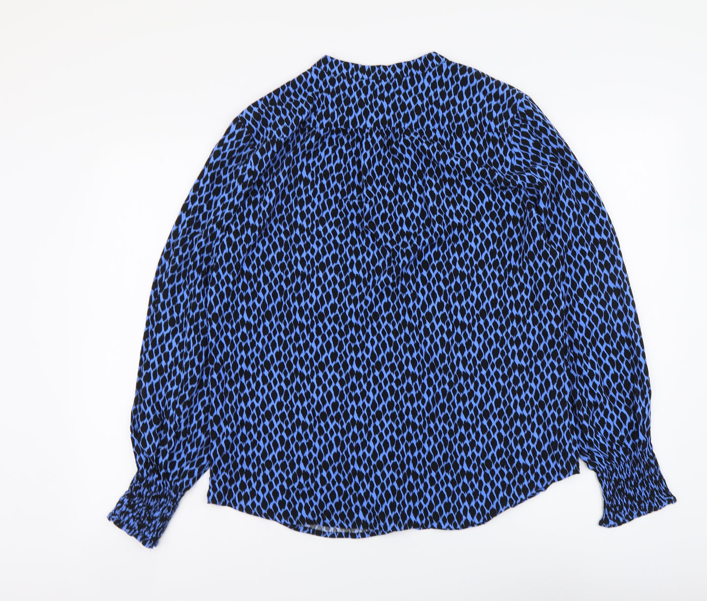 Albaray Womens Blue Geometric Viscose Basic Button-Up Size 12 Round Neck