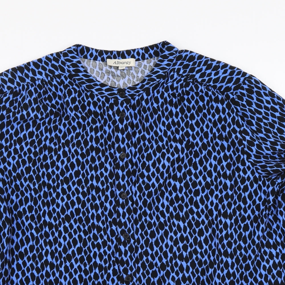 Albaray Womens Blue Geometric Viscose Basic Button-Up Size 12 Round Neck
