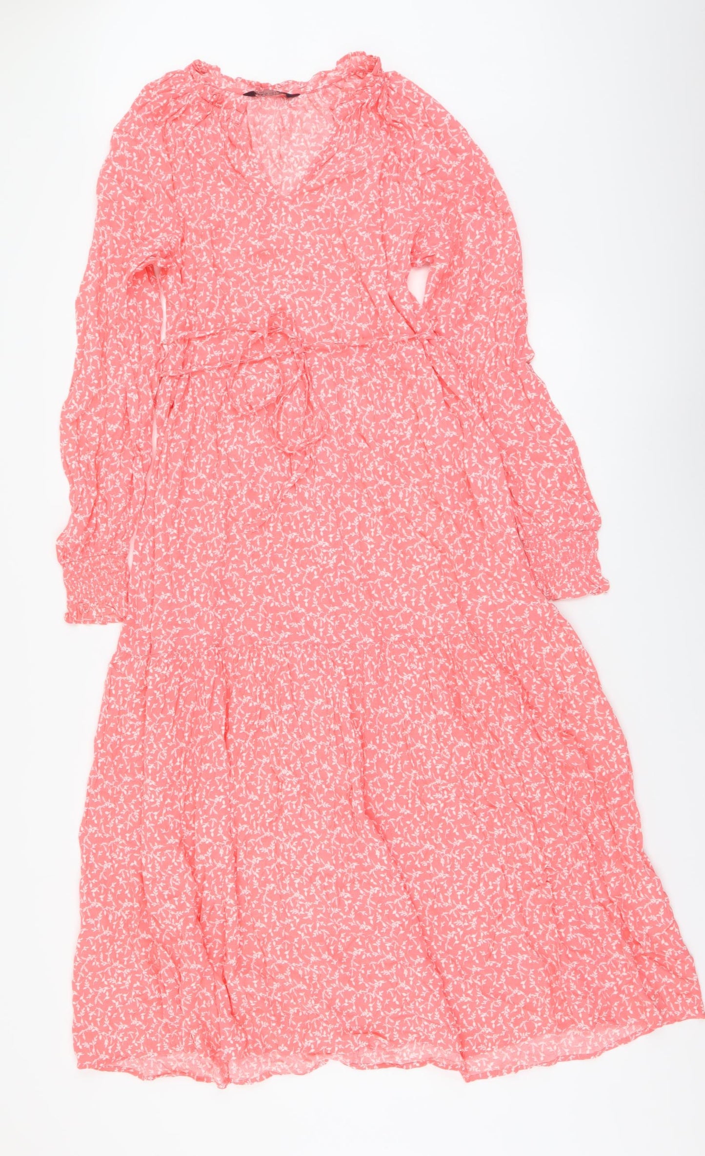 Marks and Spencer Womens Pink Floral Viscose A-Line Size 6 V-Neck Pullover