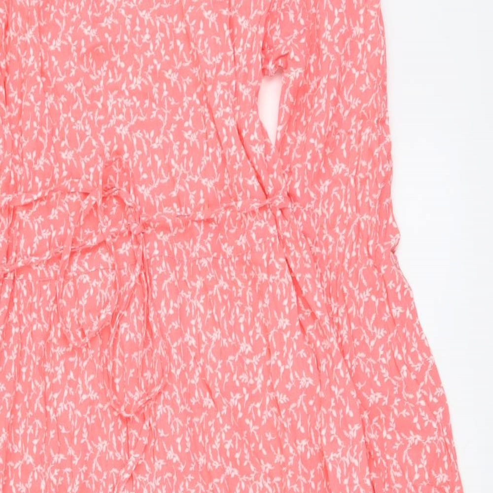 Marks and Spencer Womens Pink Floral Viscose A-Line Size 6 V-Neck Pullover