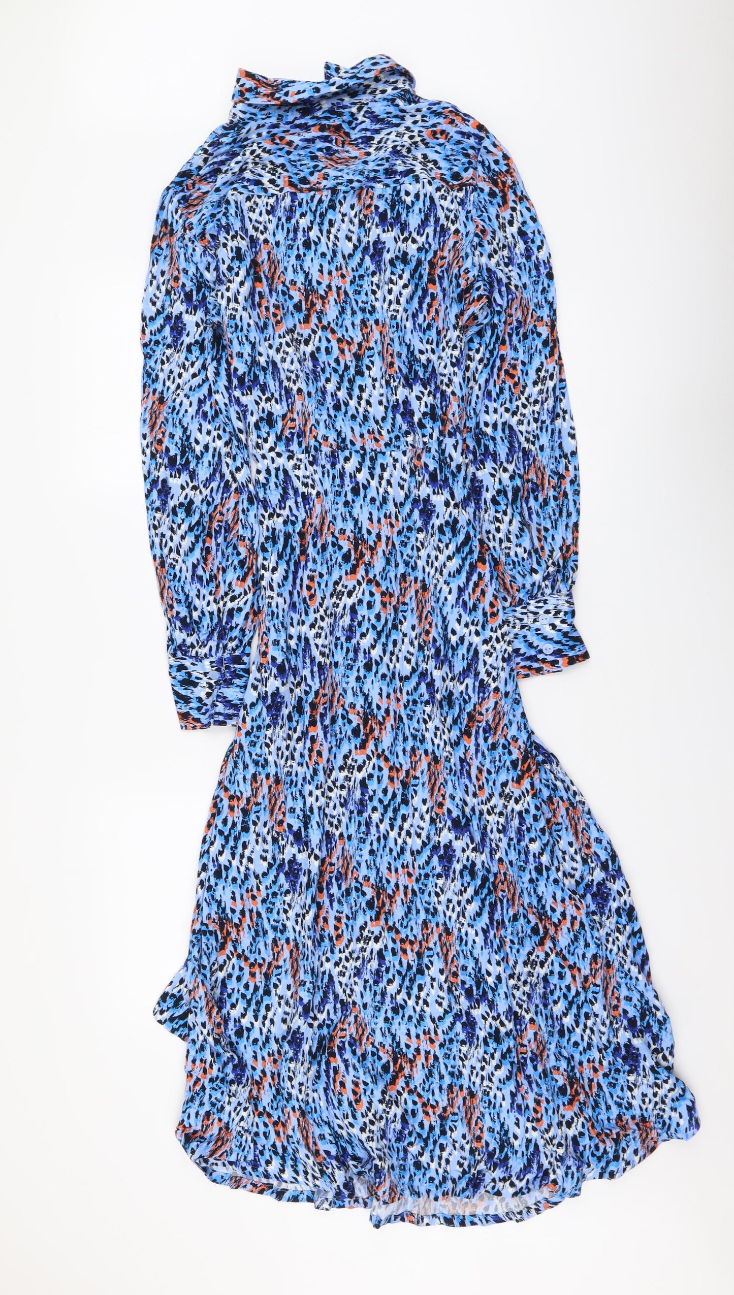 Marks and Spencer Womens Blue Animal Print Viscose Kaftan Size 8 Collared Button - Leopard pattern