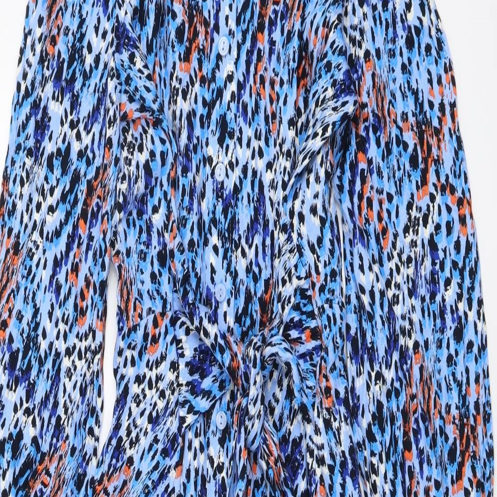 Marks and Spencer Womens Blue Animal Print Viscose Kaftan Size 8 Collared Button - Leopard pattern