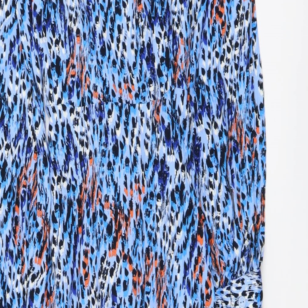 Marks and Spencer Womens Blue Animal Print Viscose Kaftan Size 8 Collared Button - Leopard pattern