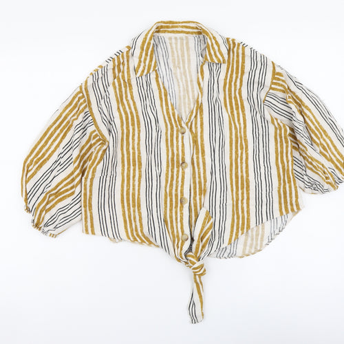 Primark Womens Multicoloured Striped Viscose Basic Button-Up Size 10 Collared