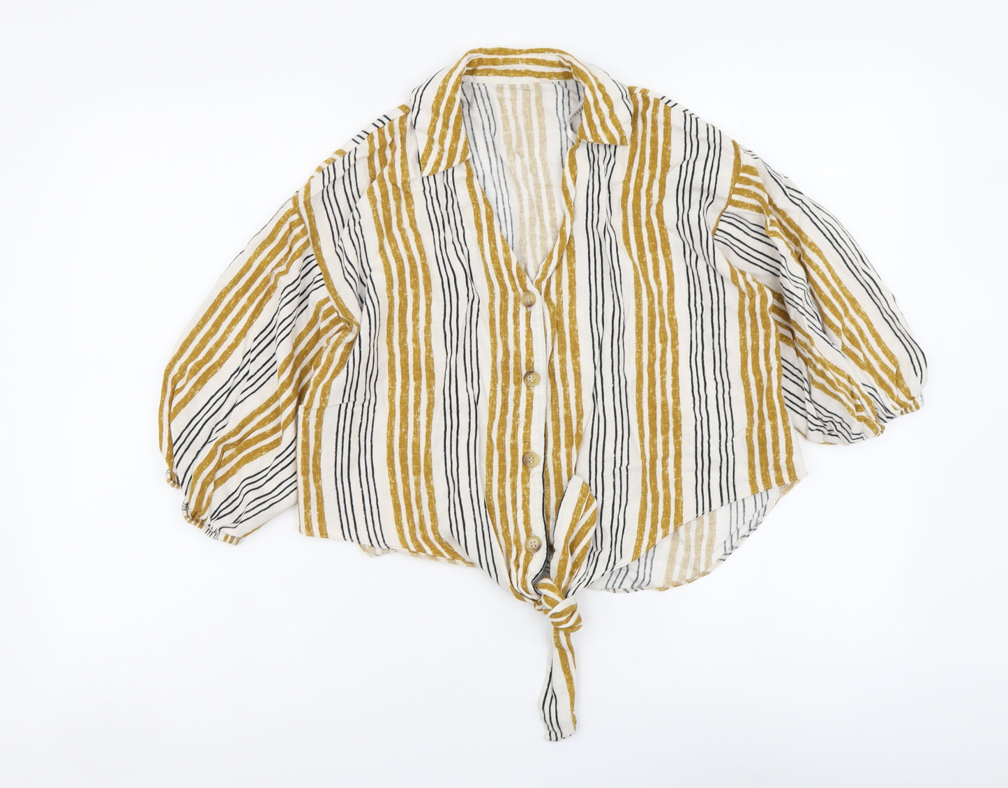 Primark Womens Multicoloured Striped Viscose Basic Button-Up Size 10 Collared