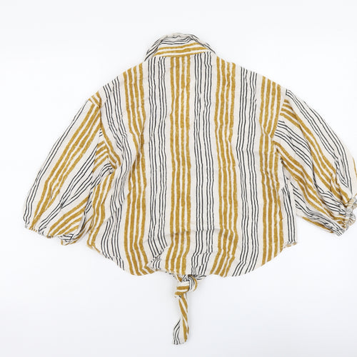 Primark Womens Multicoloured Striped Viscose Basic Button-Up Size 10 Collared