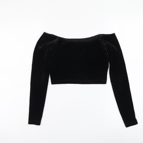 American Apparel Womens Black Polyester Cropped Blouse Size S Boat Neck