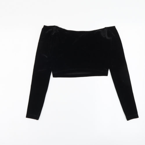 American Apparel Womens Black Polyester Cropped Blouse Size S Boat Neck