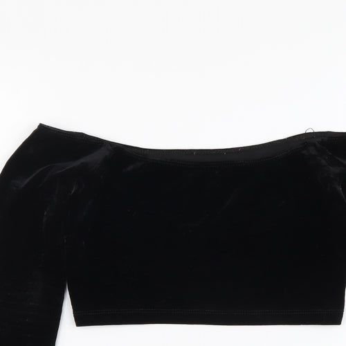 American Apparel Womens Black Polyester Cropped Blouse Size S Boat Neck