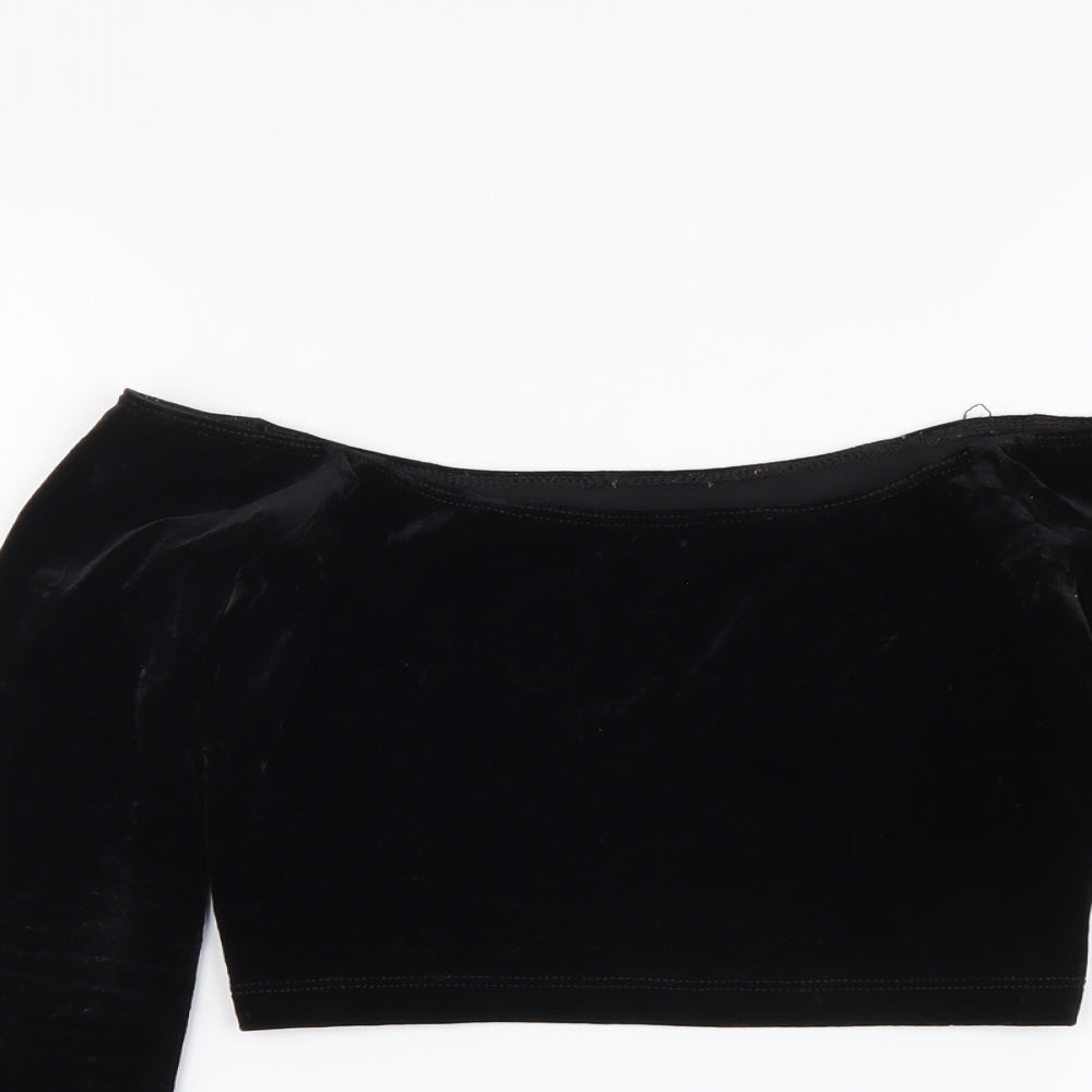 American Apparel Womens Black Polyester Cropped Blouse Size S Boat Neck