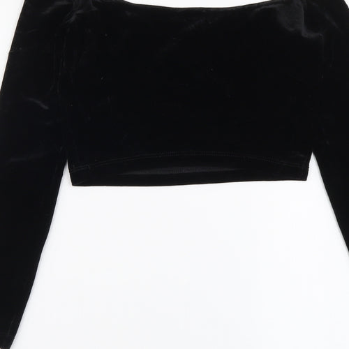 American Apparel Womens Black Polyester Cropped Blouse Size S Boat Neck