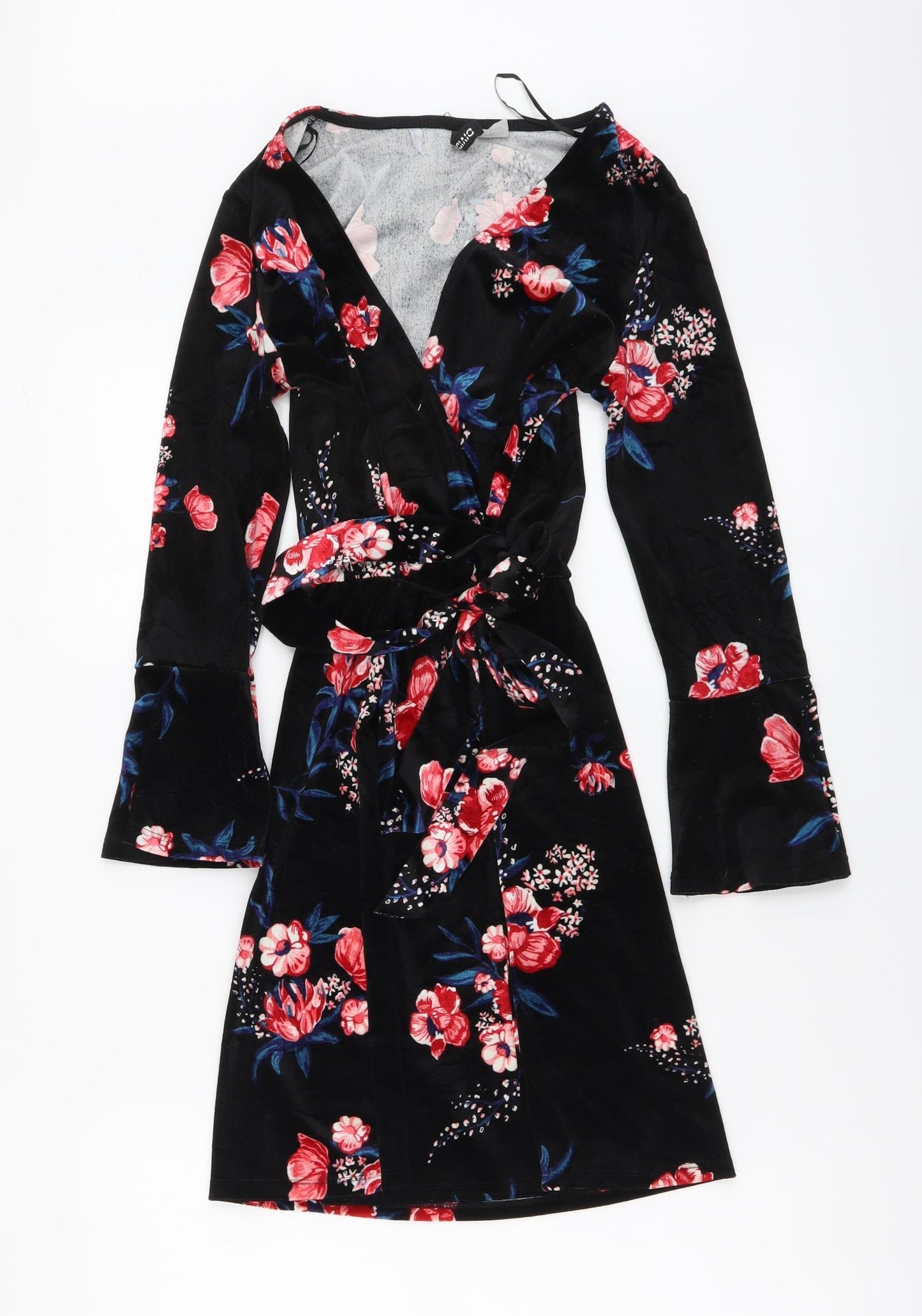 H&M Womens Black Floral Polyester A-Line Size XS V-Neck Pullover