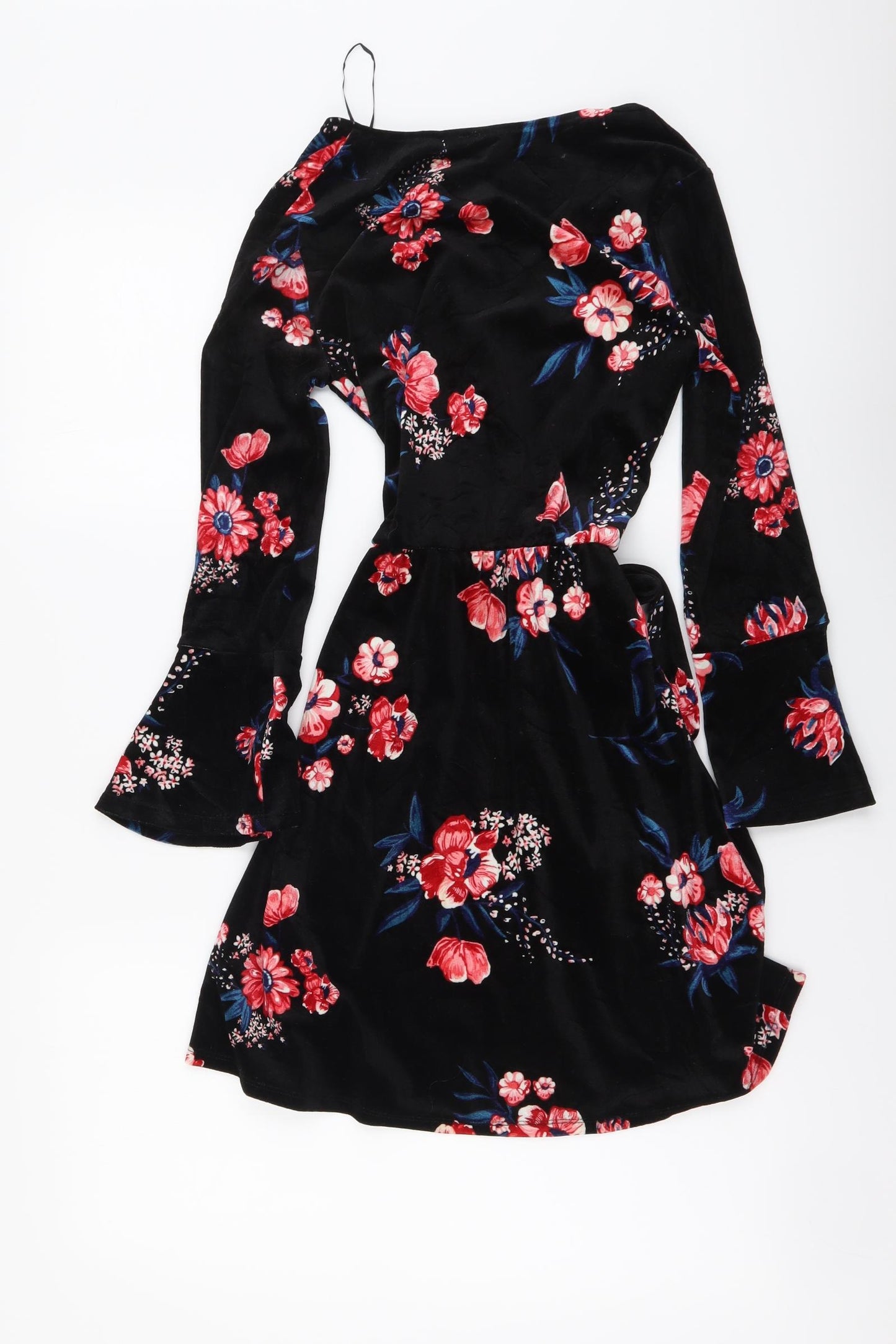 H&M Womens Black Floral Polyester A-Line Size XS V-Neck Pullover