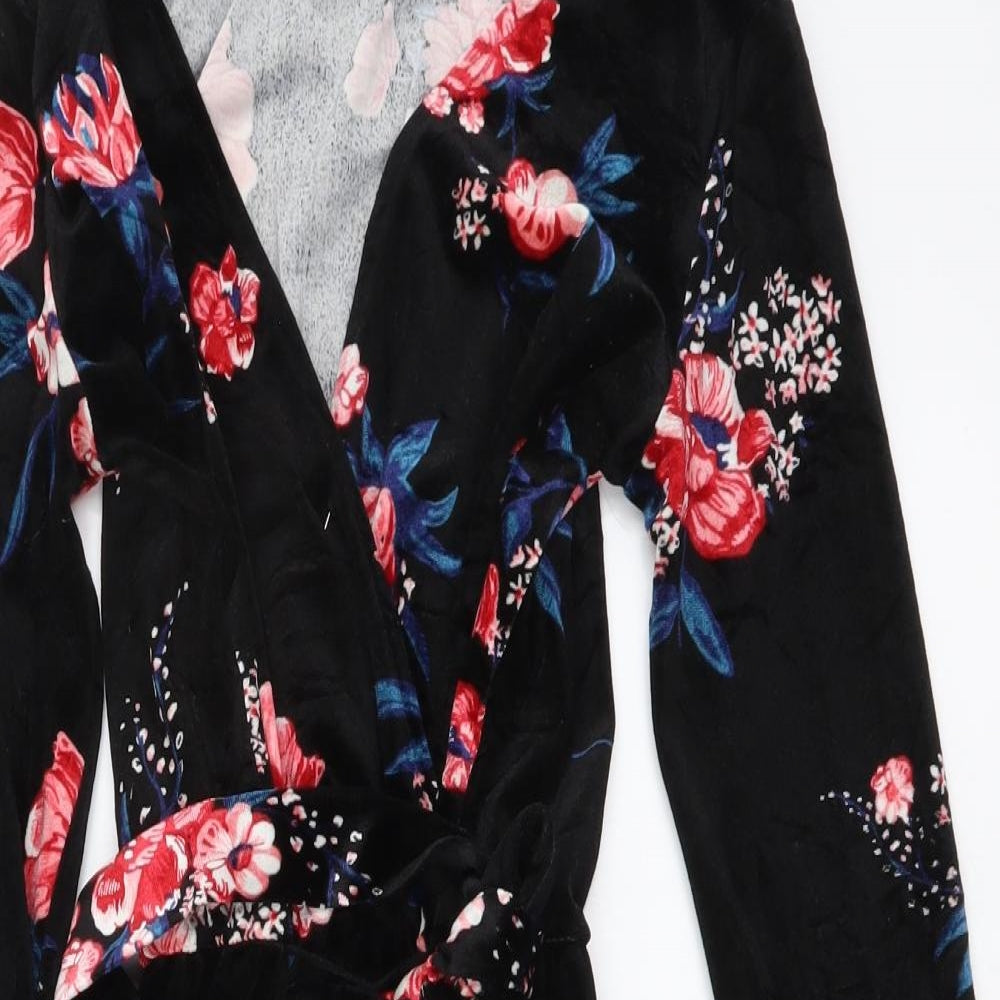 H&M Womens Black Floral Polyester A-Line Size XS V-Neck Pullover