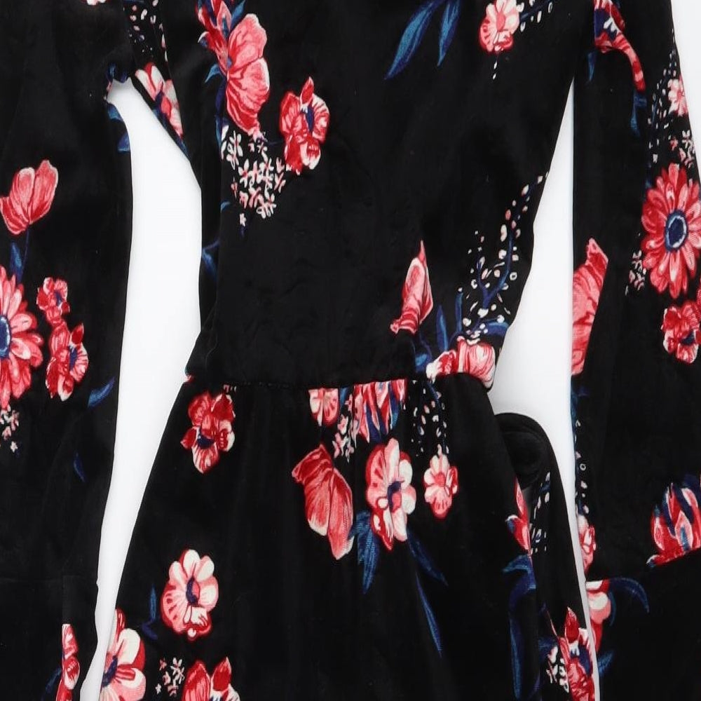 H&M Womens Black Floral Polyester A-Line Size XS V-Neck Pullover