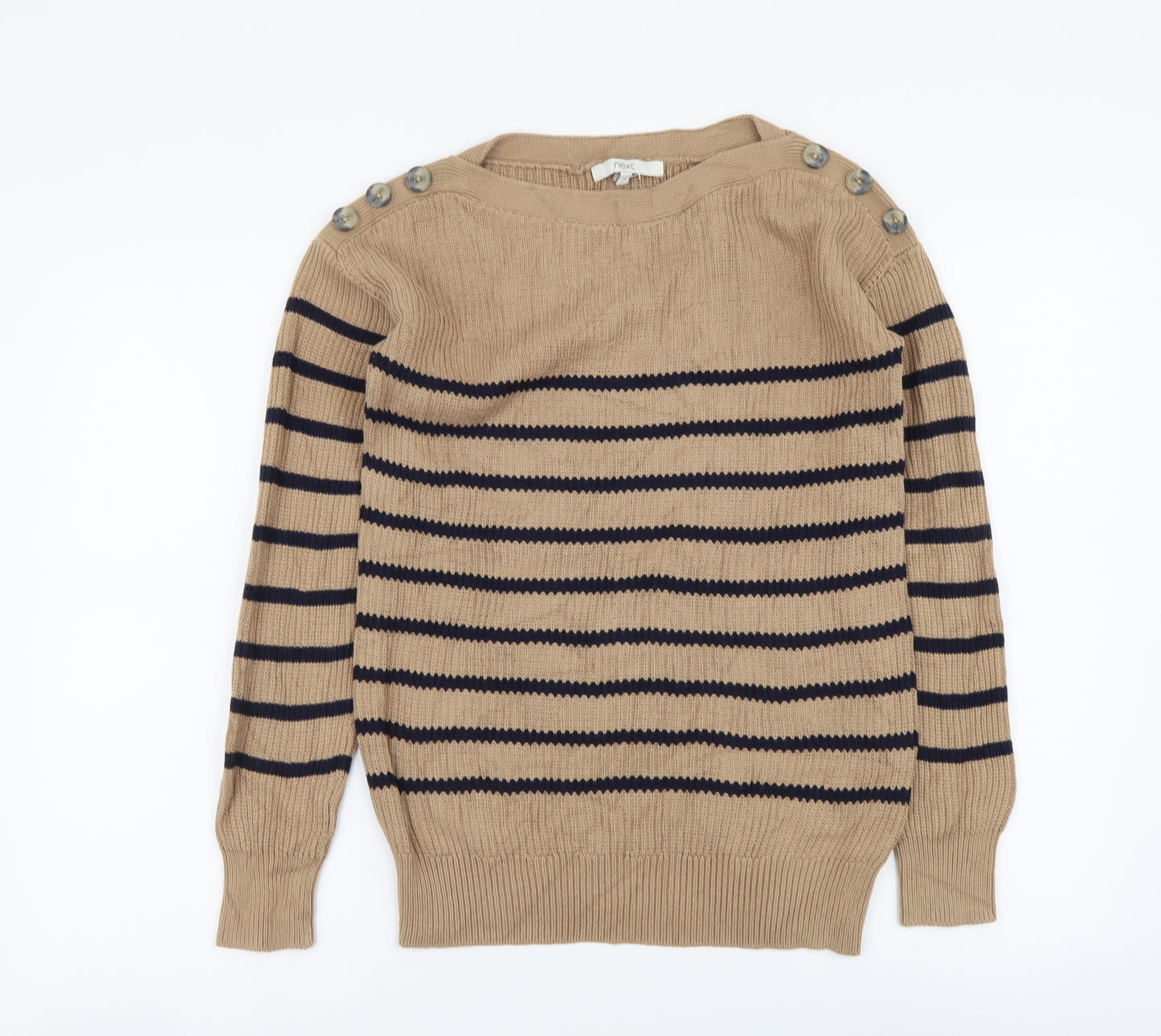 NEXT Womens Brown Boat Neck Striped Viscose Pullover Jumper Size 12