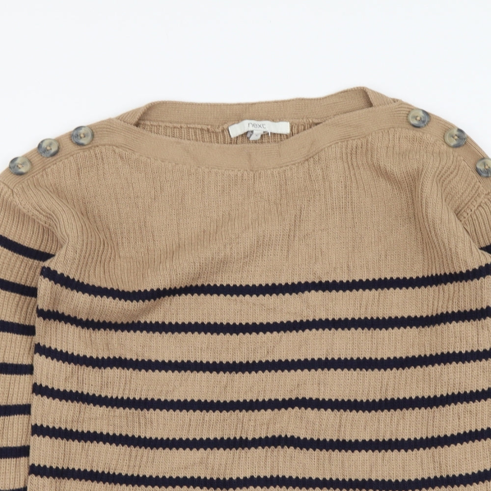 NEXT Womens Brown Boat Neck Striped Viscose Pullover Jumper Size 12
