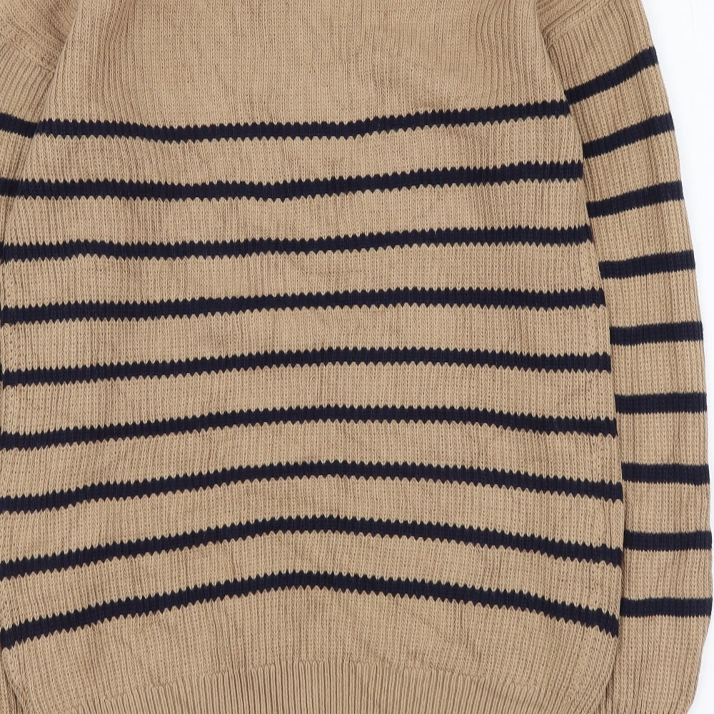 NEXT Womens Brown Boat Neck Striped Viscose Pullover Jumper Size 12