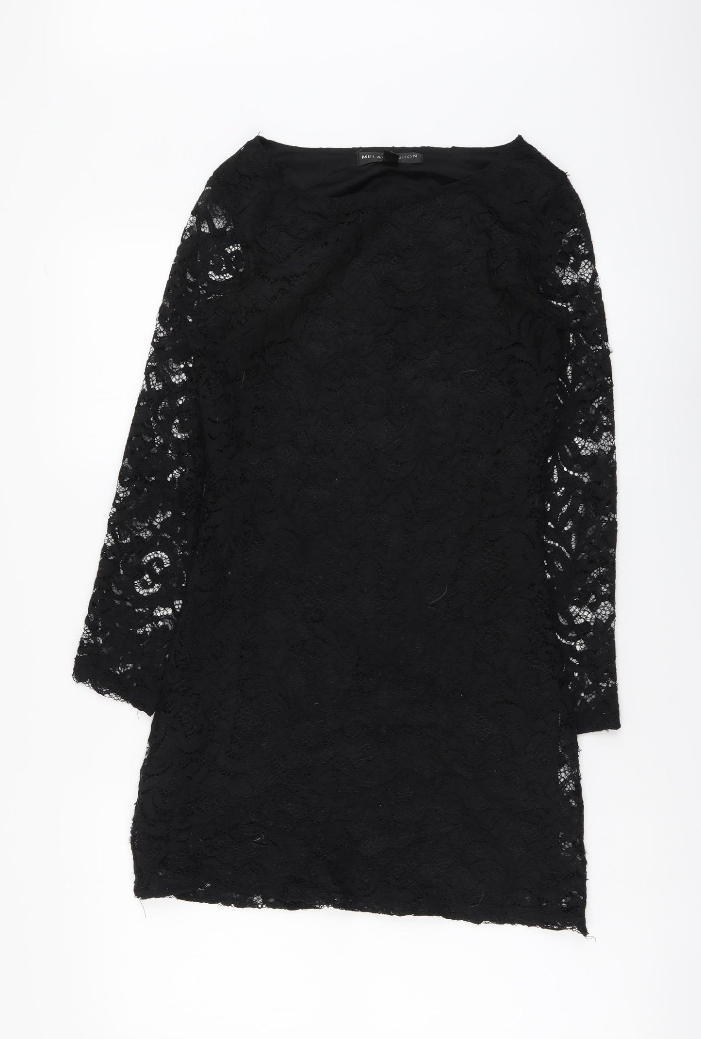 Mela London Womens Black Polyester Mini Size 10 Boat Neck Pullover