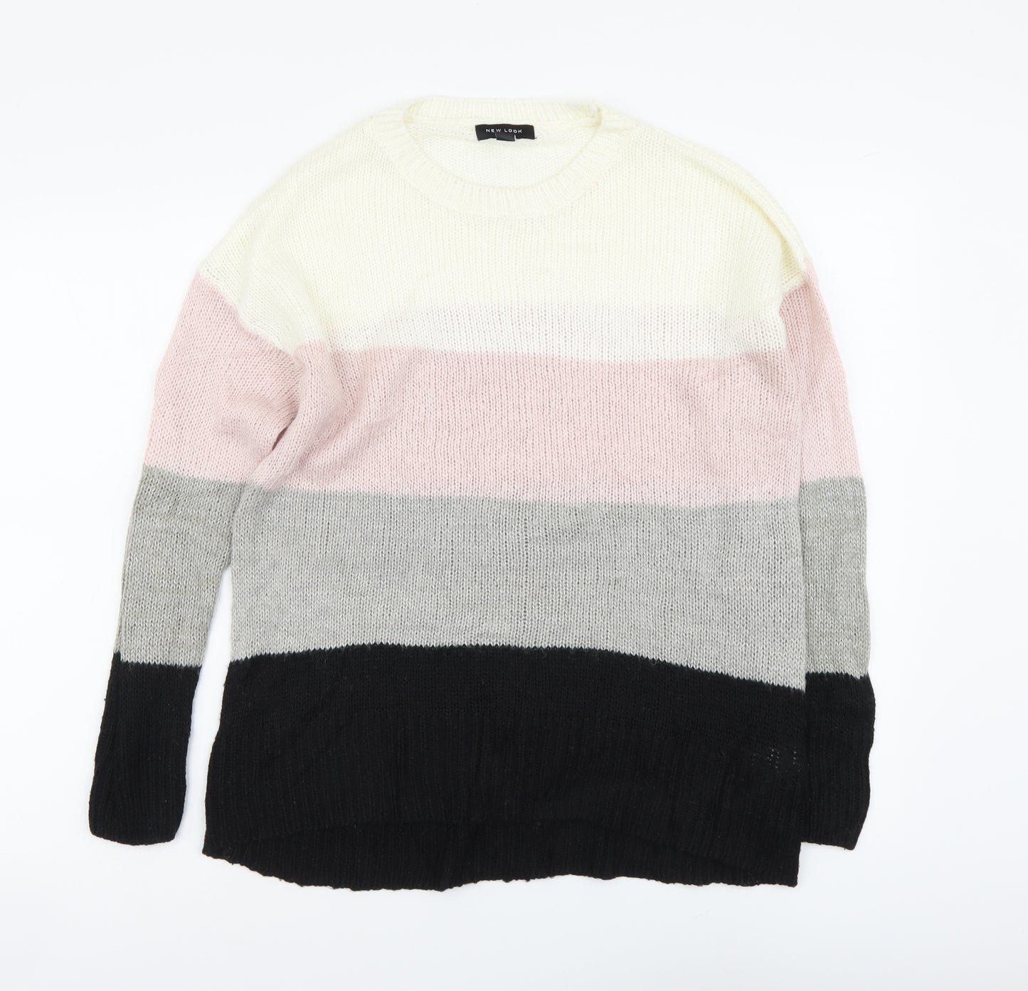 New Look Womens Multicoloured Round Neck Striped Acrylic Pullover Jumper Size S