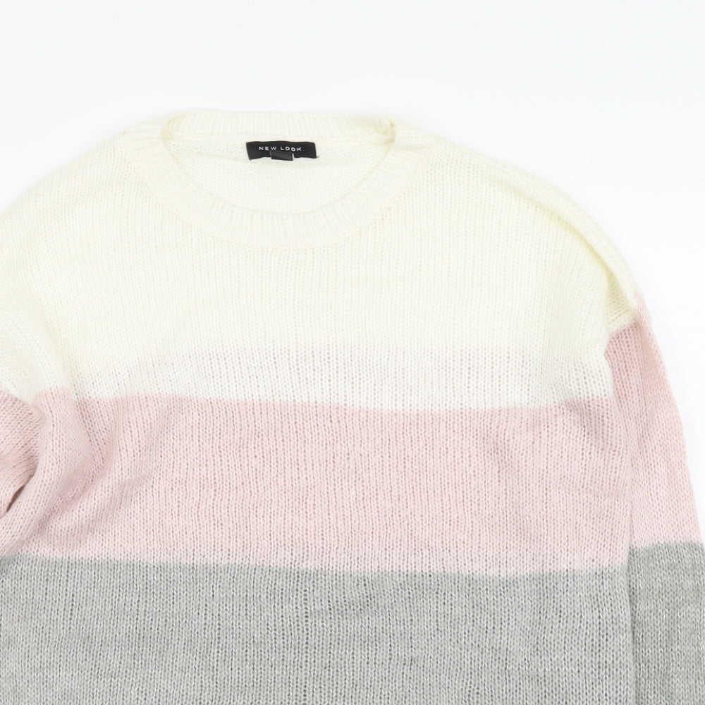 New Look Womens Multicoloured Round Neck Striped Acrylic Pullover Jumper Size S