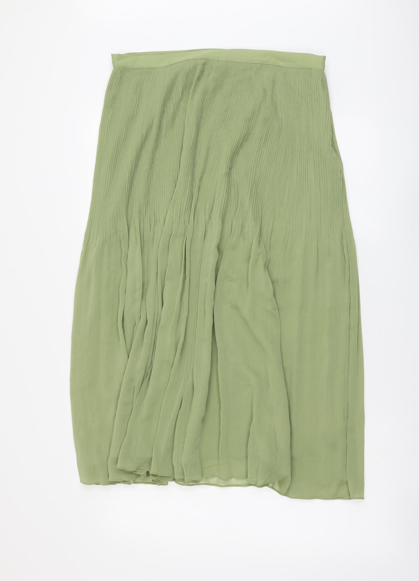 Marks and Spencer Womens Green Polyester Pleated Skirt Size 22 Zip