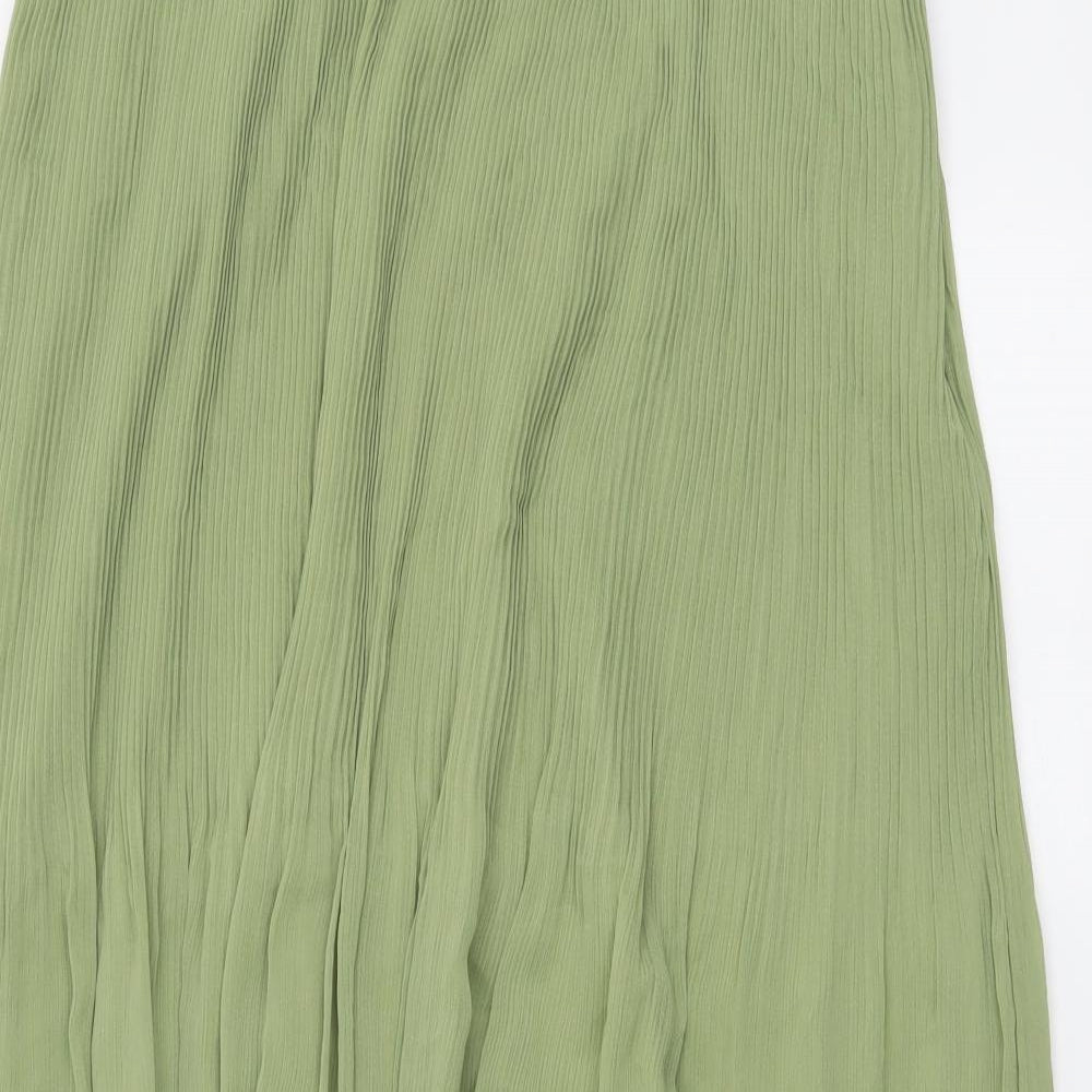 Marks and Spencer Womens Green Polyester Pleated Skirt Size 22 Zip