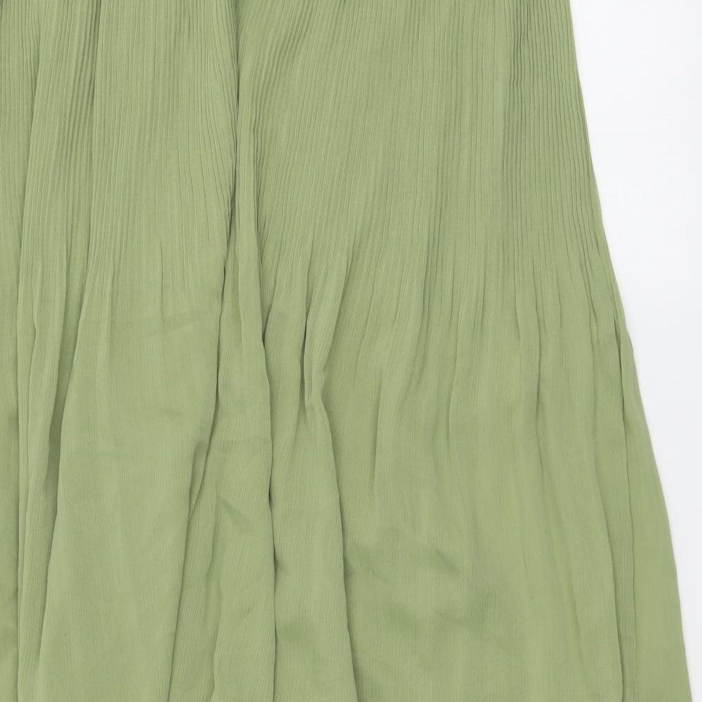 Marks and Spencer Womens Green Polyester Pleated Skirt Size 22 Zip