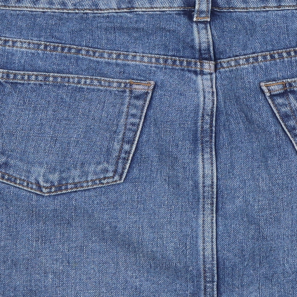 Topshop Womens Blue Cotton Mini Skirt Size M Button