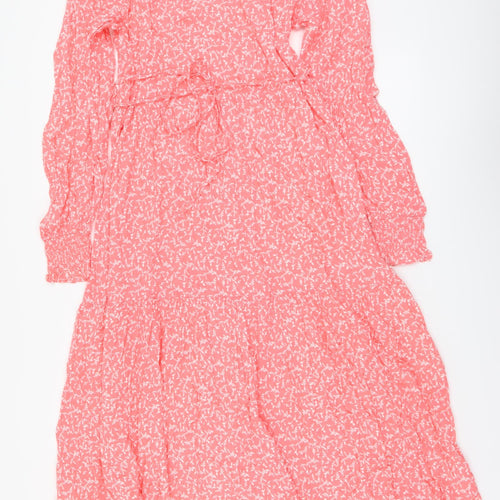 Marks and Spencer Womens Pink Floral Viscose A-Line Size 14 V-Neck Pullover