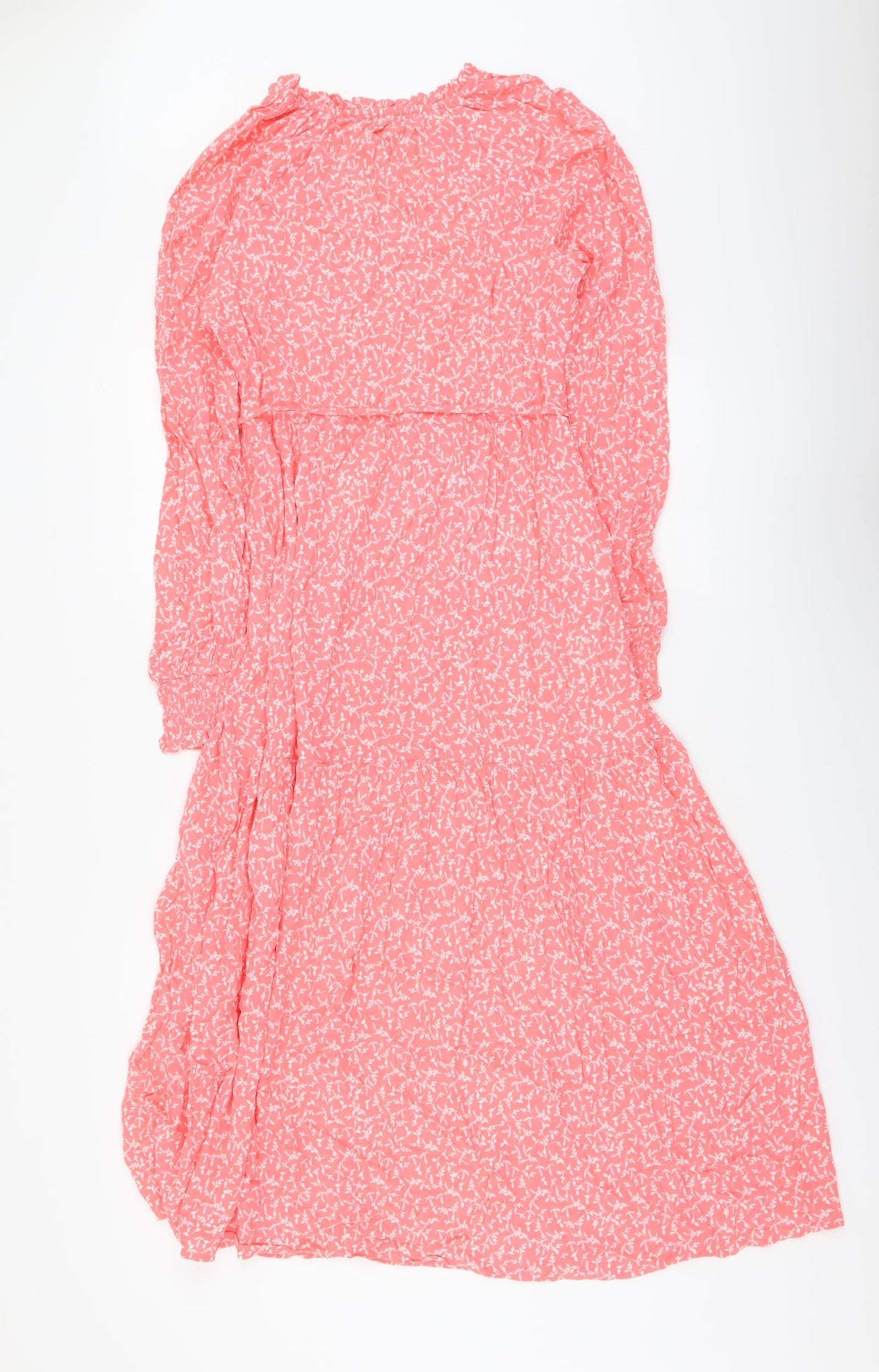 Marks and Spencer Womens Pink Floral Viscose A-Line Size 14 V-Neck Pullover