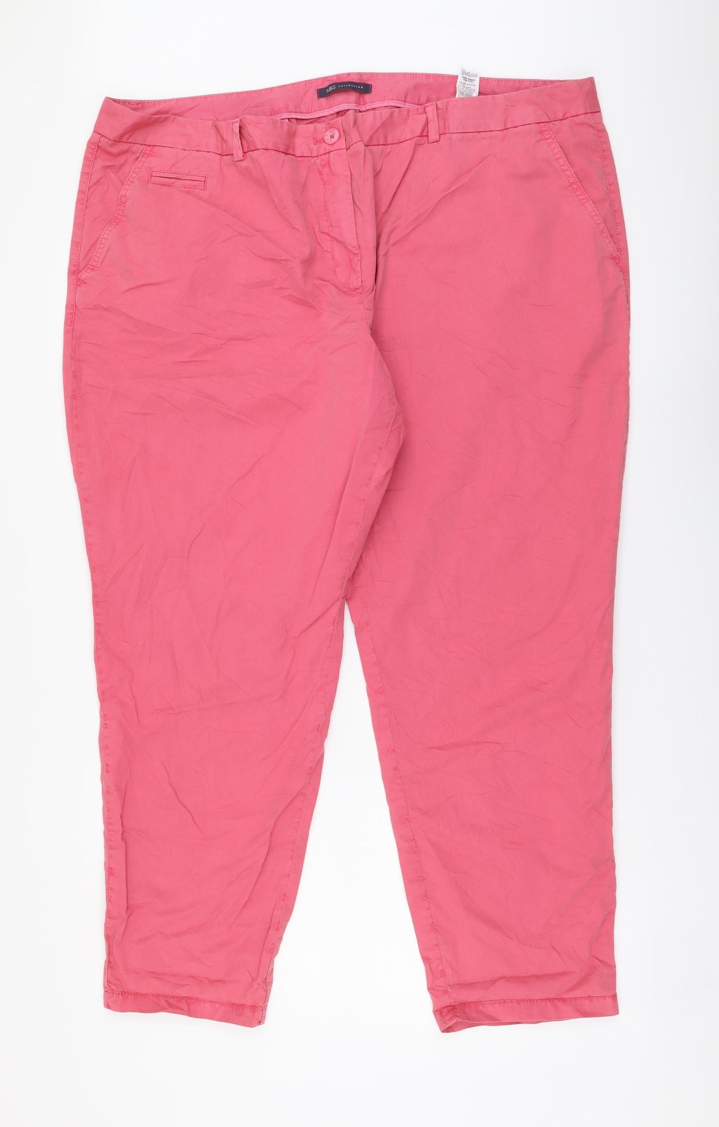 Marks and Spencer Womens Pink Cotton Trousers Size 24 L28 in Regular Button