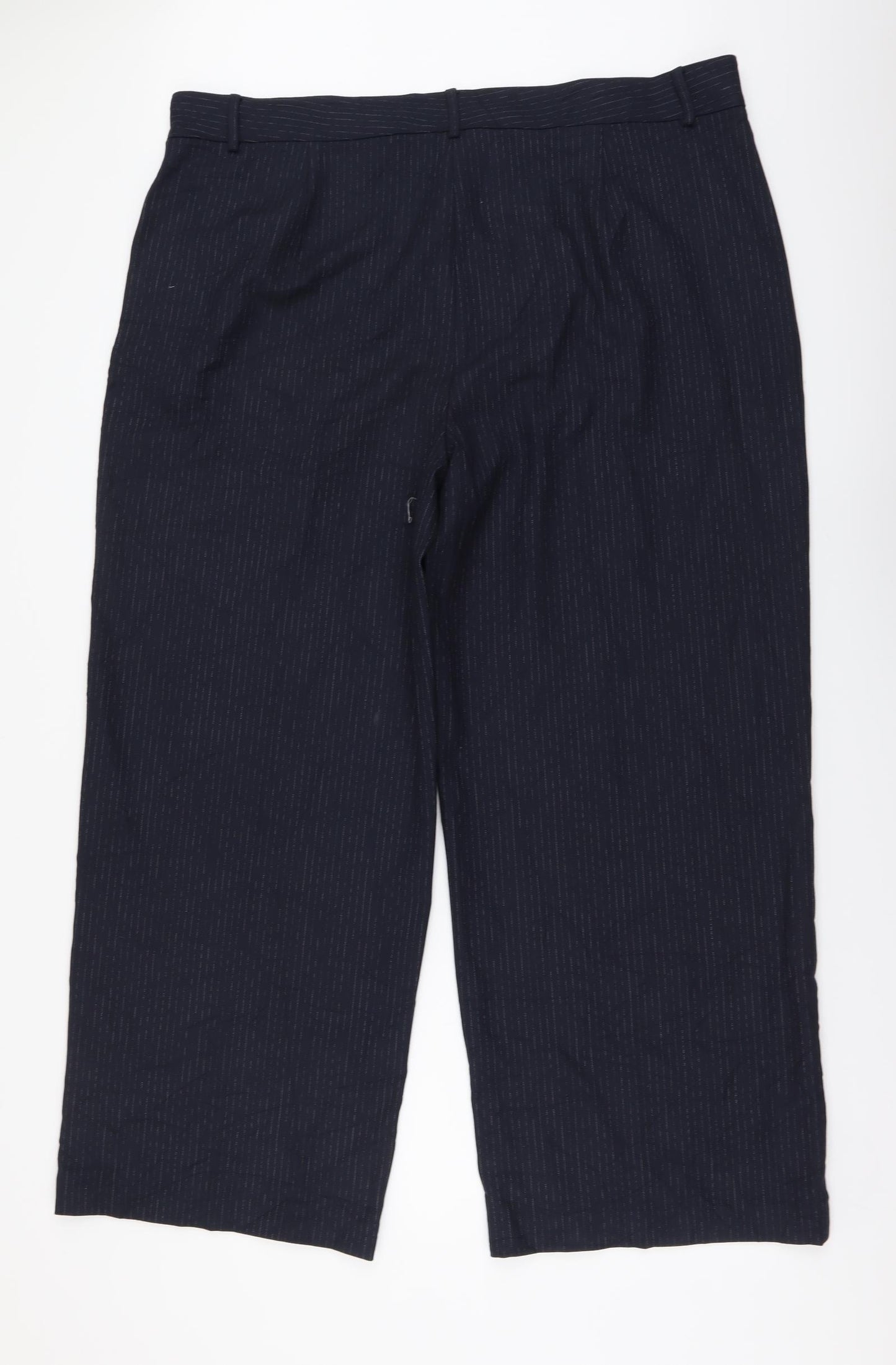 Marks and Spencer Womens Blue Striped Polyester Trousers Size 22 L30 in Regular Button