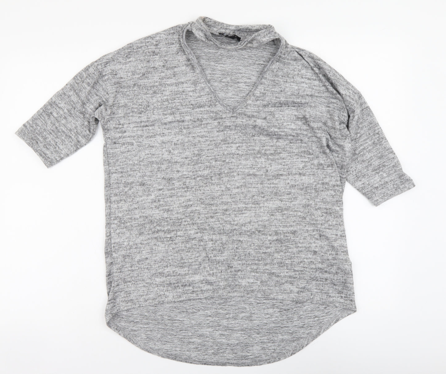 New Look Womens Grey Polyester Basic T-Shirt Size S V-Neck