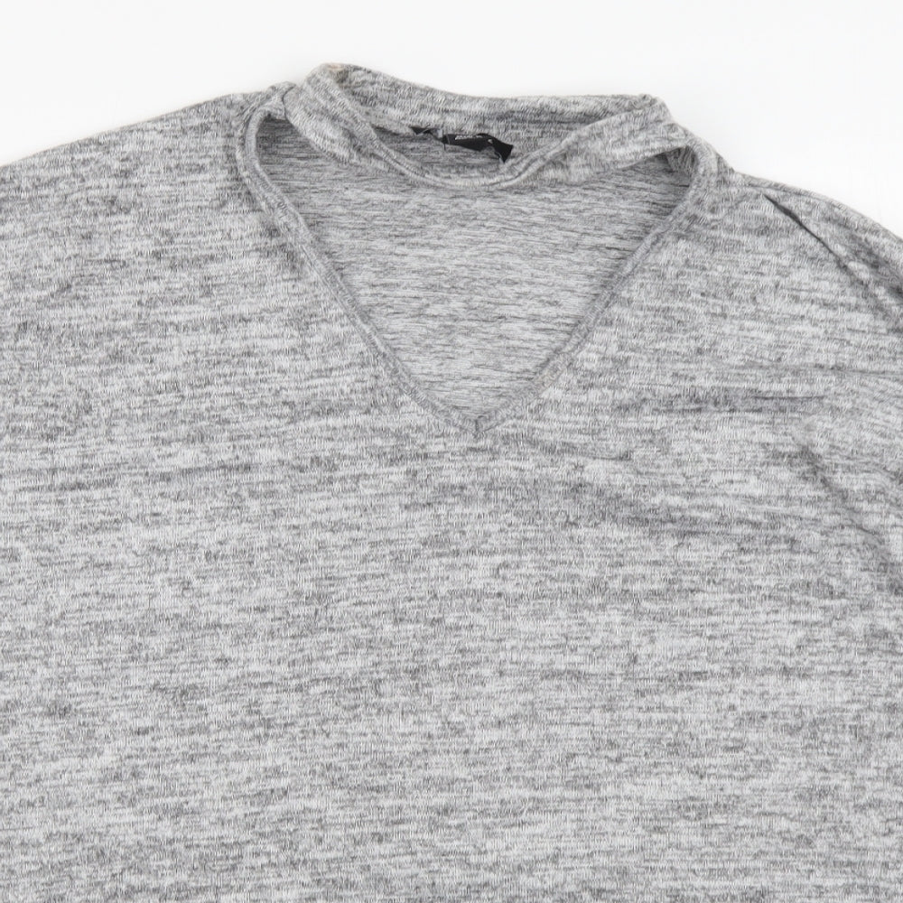 New Look Womens Grey Polyester Basic T-Shirt Size S V-Neck