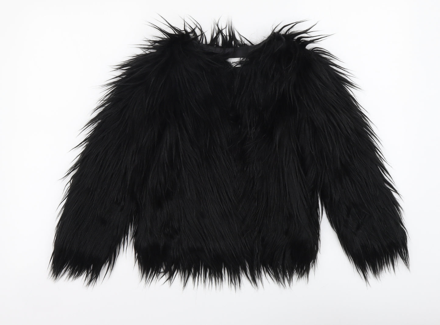Preworn Girls Black Jacket Size 6-7 Years Button - Faux Fur