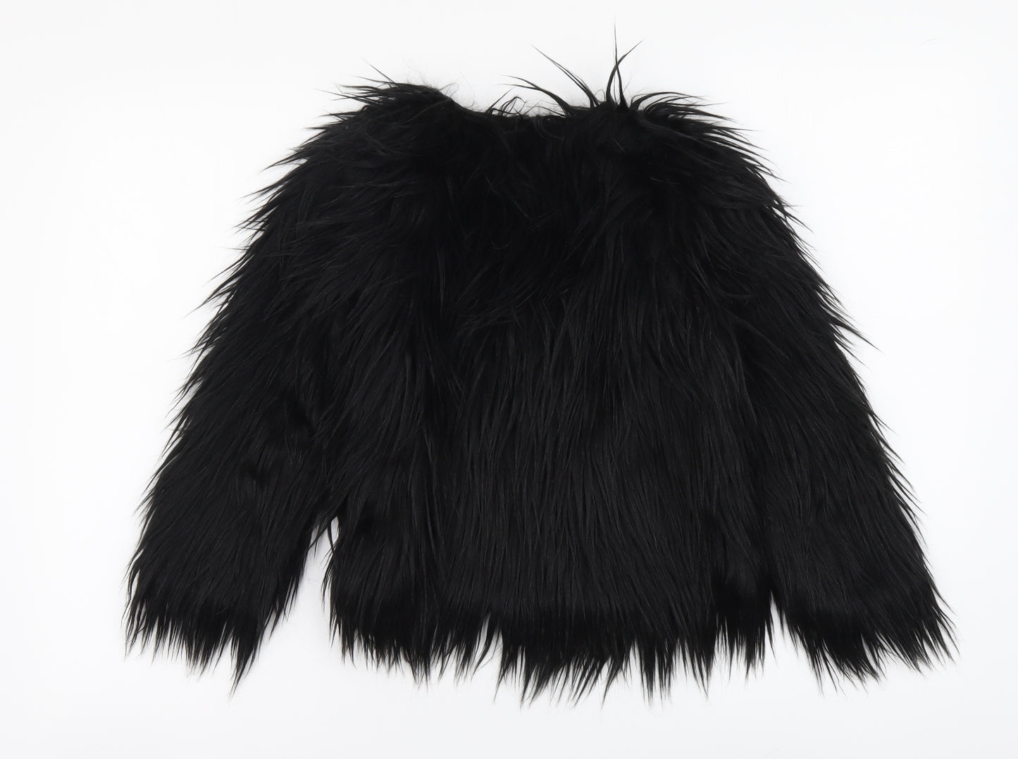 Preworn Girls Black Jacket Size 6-7 Years Button - Faux Fur