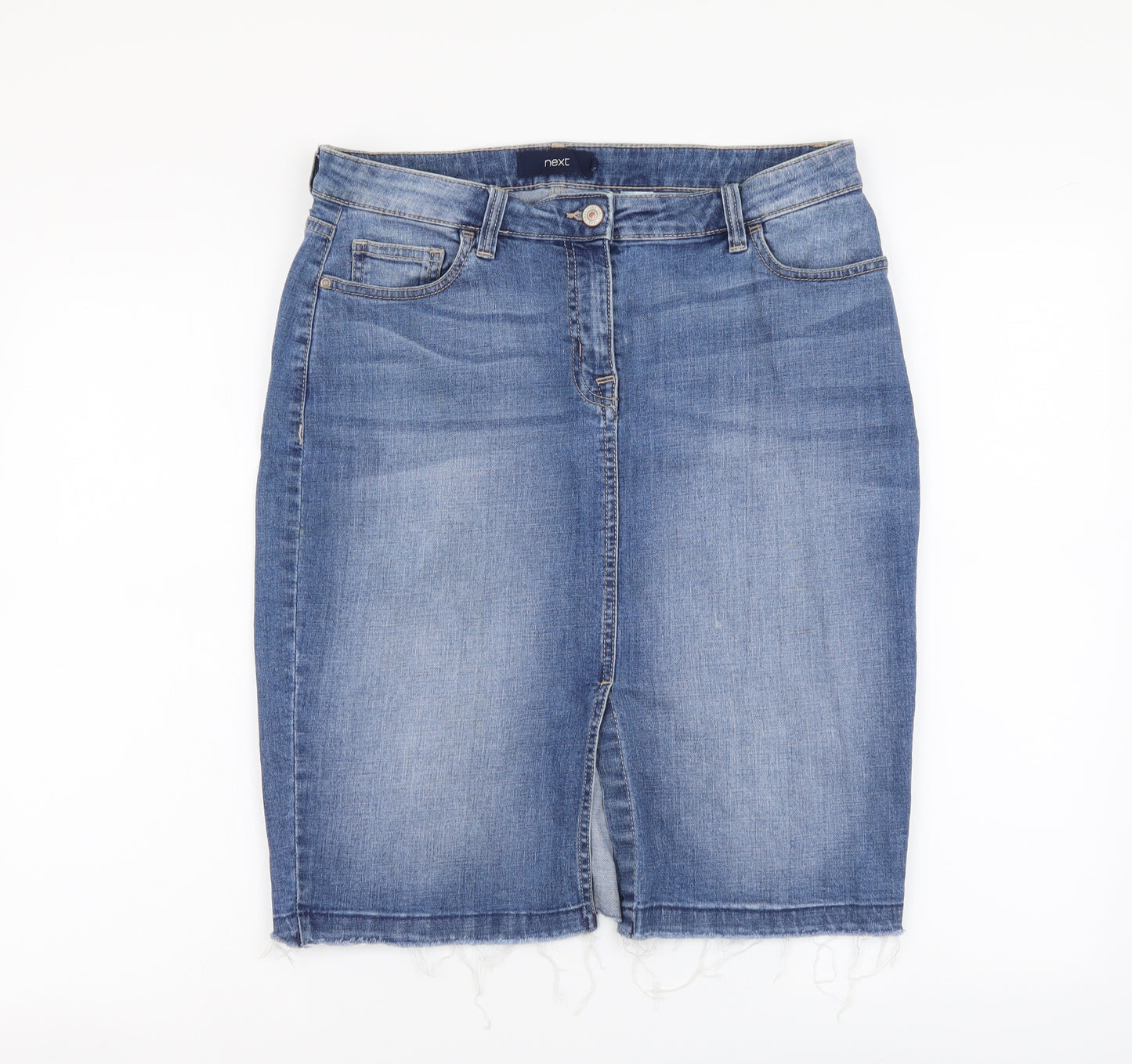 NEXT Womens Blue Cotton Straight & Pencil Skirt Size 12 Button