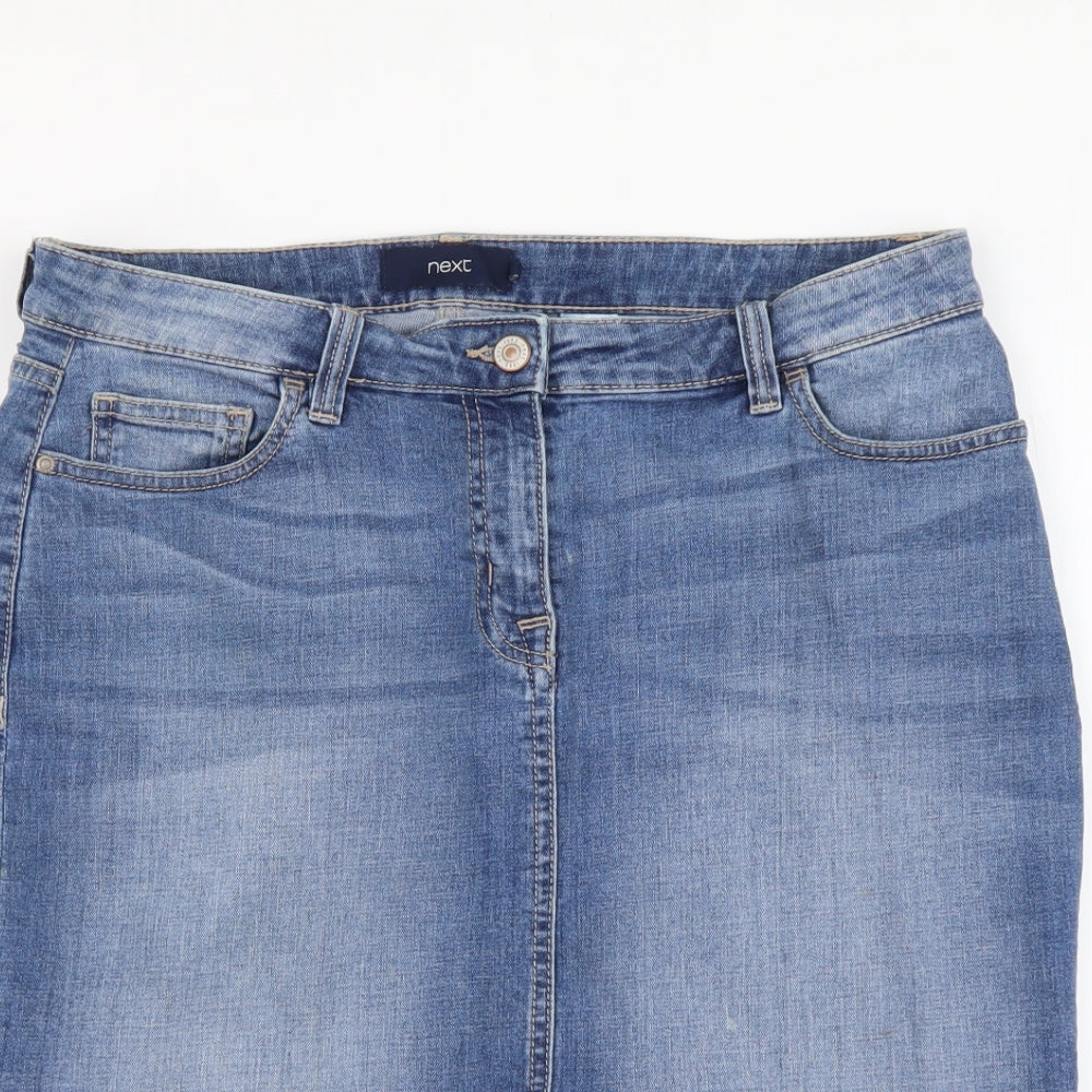 NEXT Womens Blue Cotton Straight & Pencil Skirt Size 12 Button