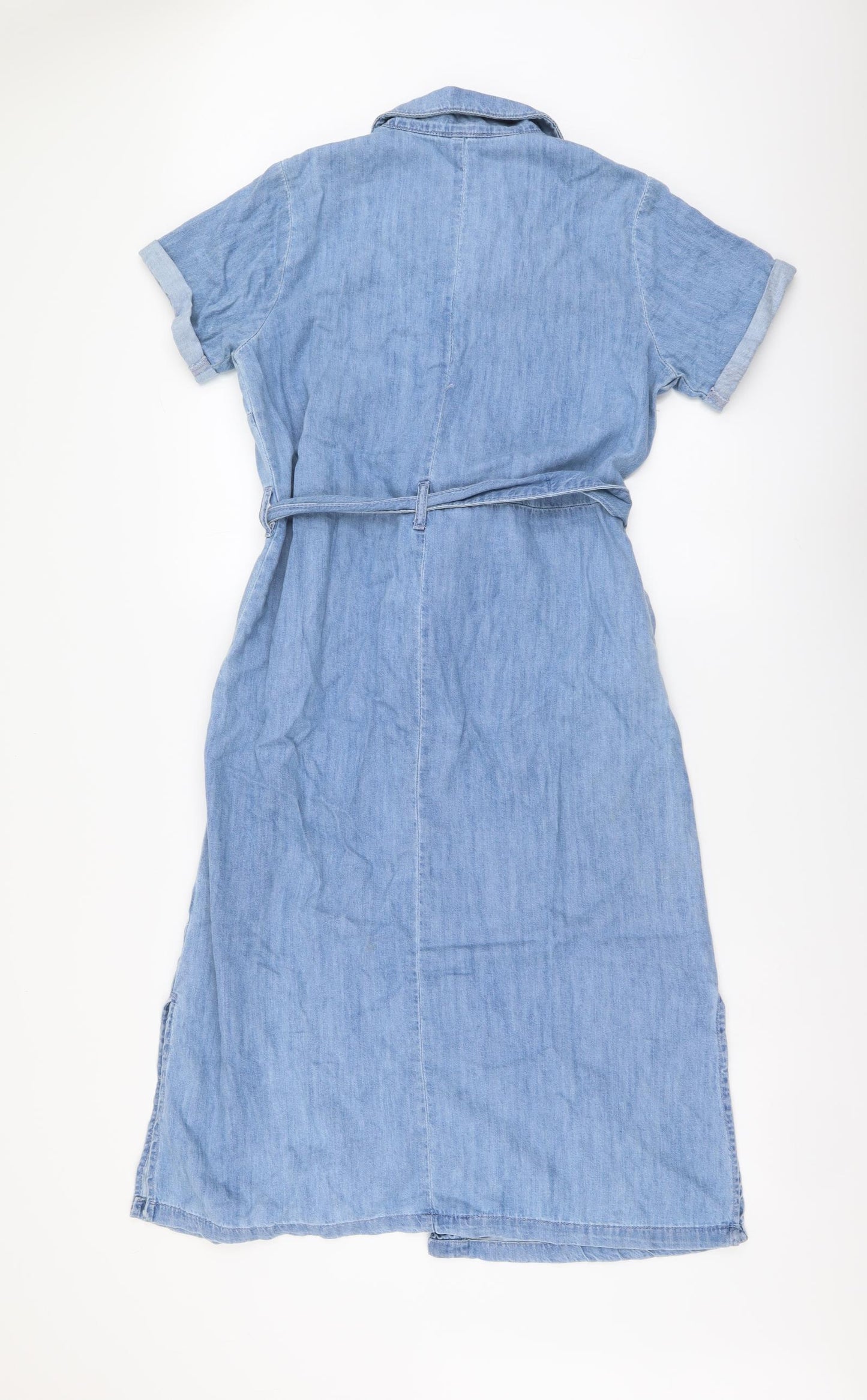 M&Co Womens Blue Cotton A-Line Size 10 Collared Button