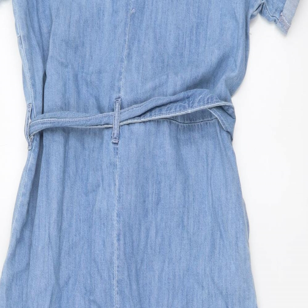 M&Co Womens Blue Cotton A-Line Size 10 Collared Button