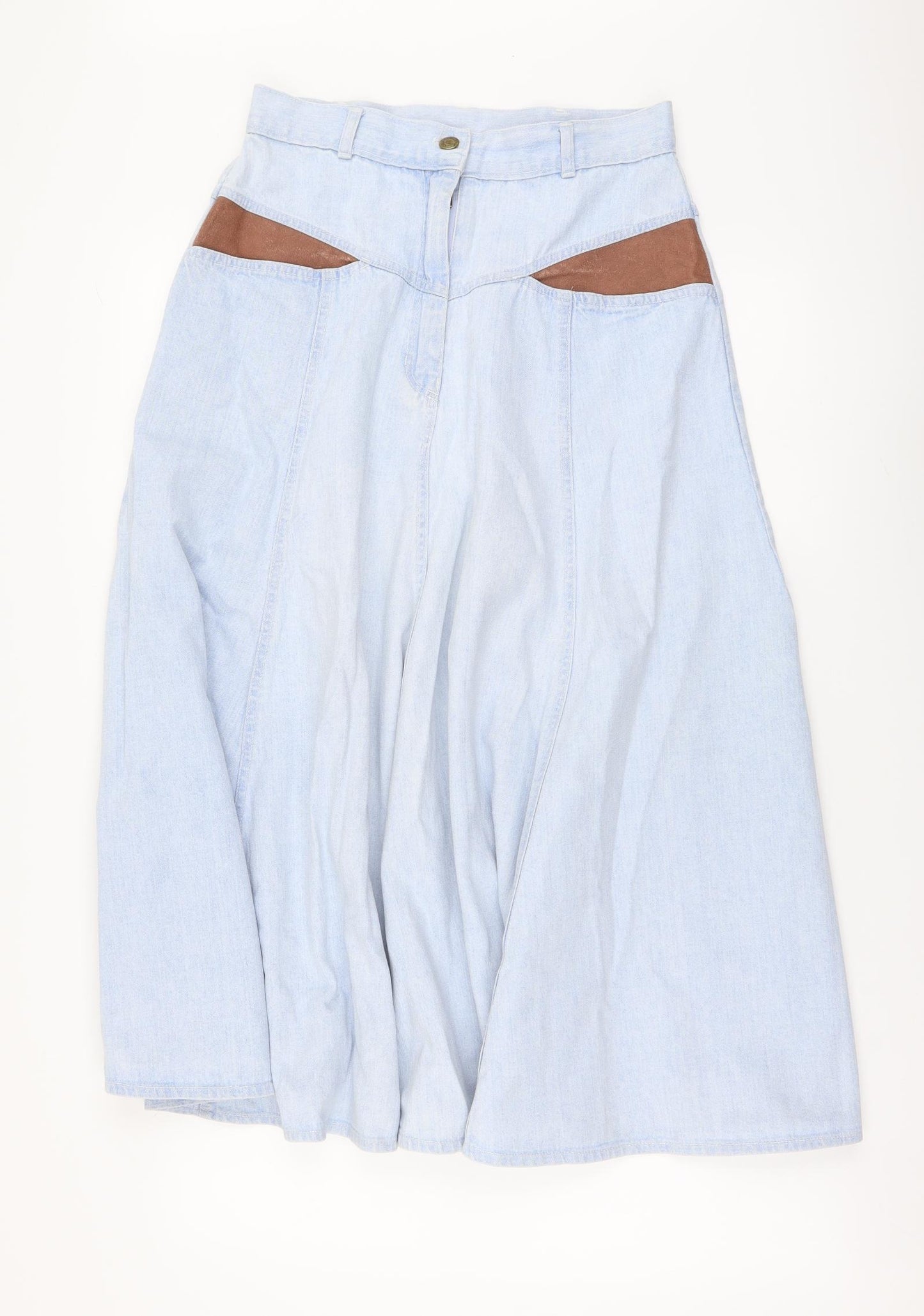 Preworn Womens Blue Cotton A-Line Skirt Size 14 Button