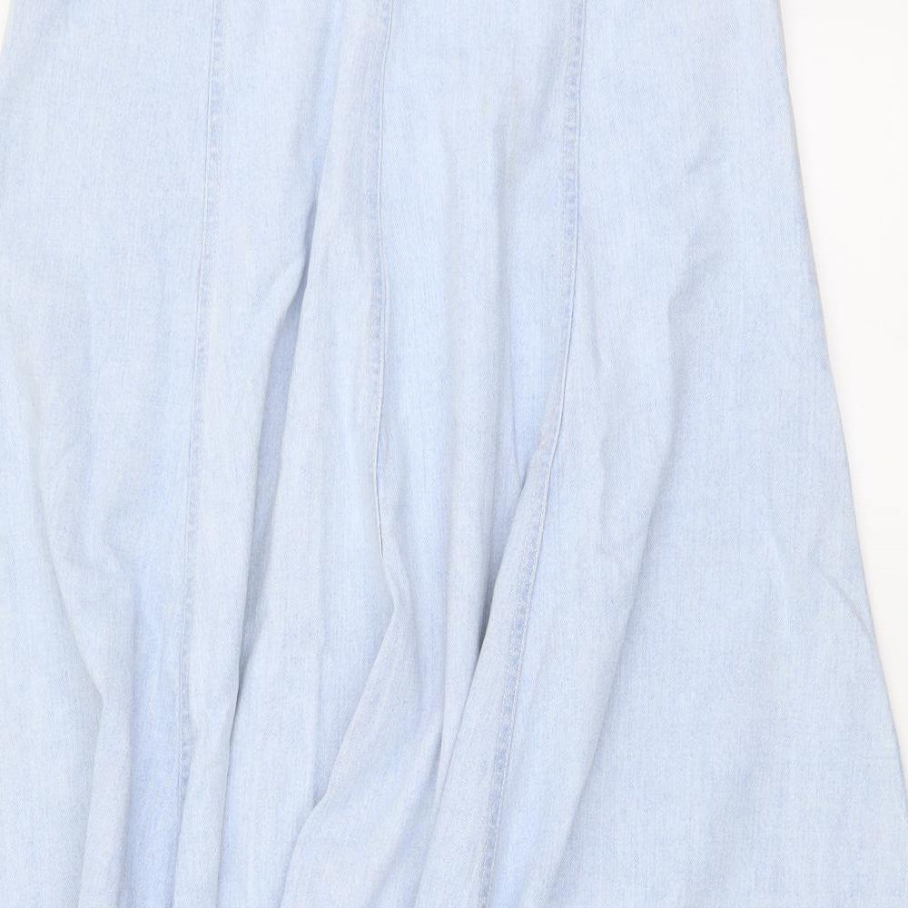 Preworn Womens Blue Cotton A-Line Skirt Size 14 Button