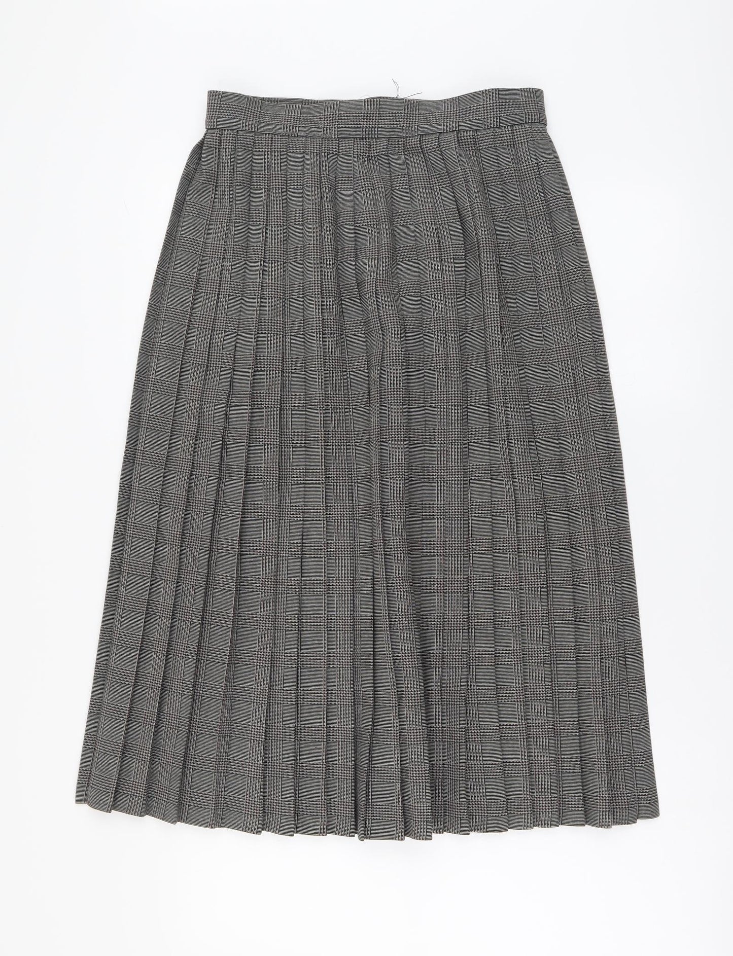 Marks and Spencer Womens Grey Plaid Polyester Pleated Skirt Size 14 Button