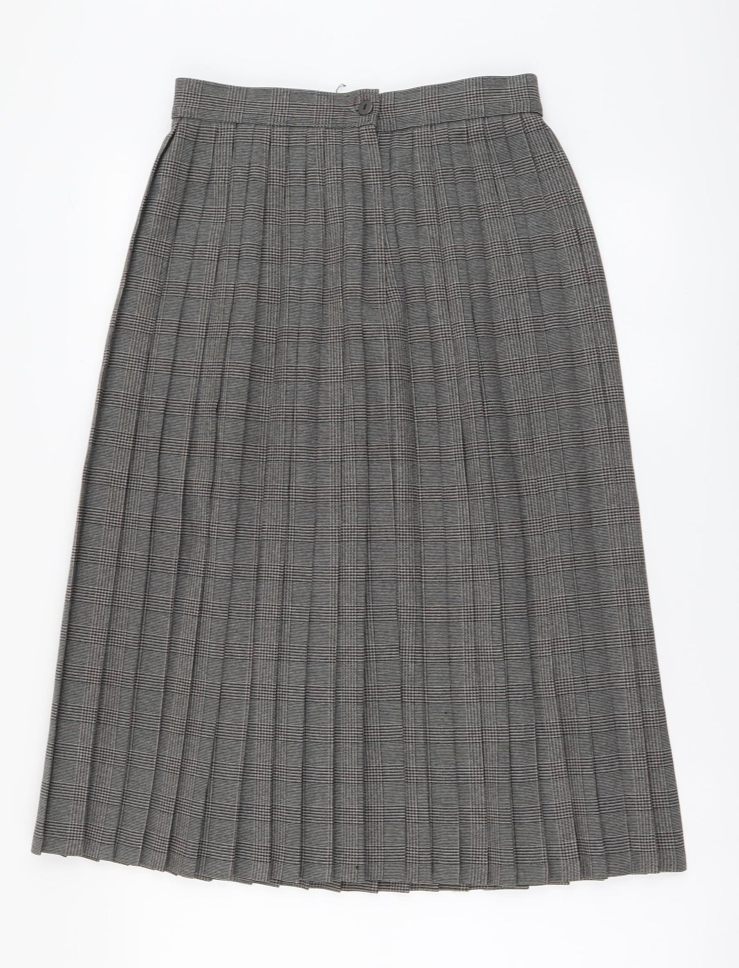 Marks and Spencer Womens Grey Plaid Polyester Pleated Skirt Size 14 Button