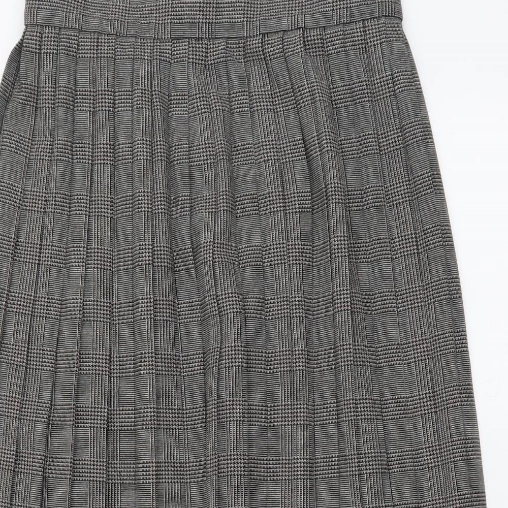 Marks and Spencer Womens Grey Plaid Polyester Pleated Skirt Size 14 Button