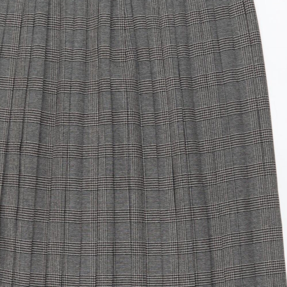 Marks and Spencer Womens Grey Plaid Polyester Pleated Skirt Size 14 Button