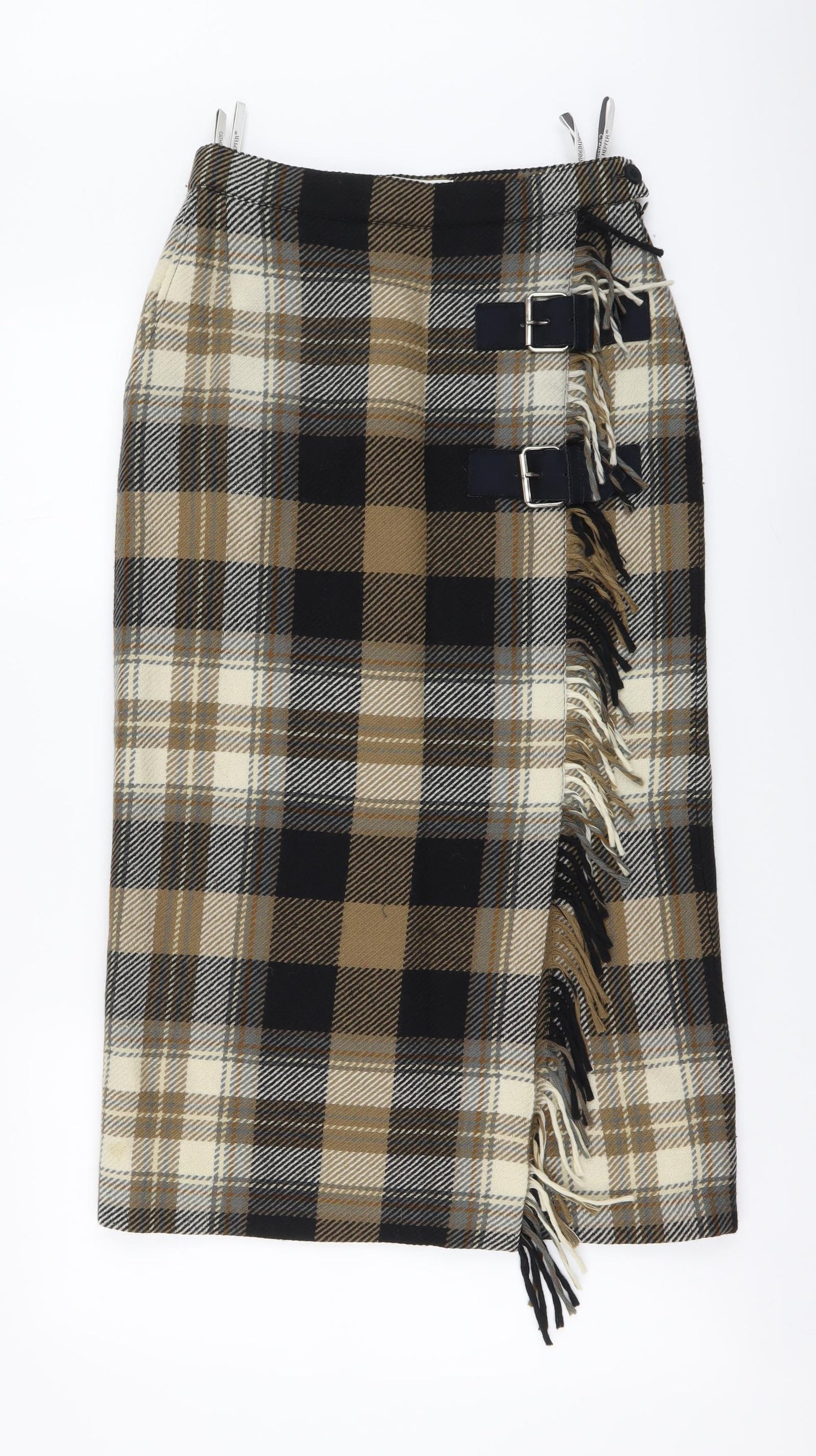 Catherina Hepfer Womens Beige Plaid Wool Wrap Skirt Size M Zip
