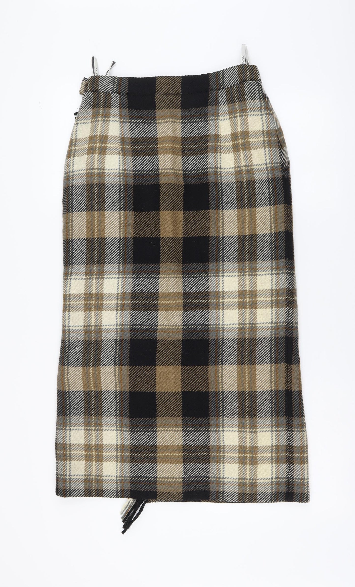 Catherina Hepfer Womens Beige Plaid Wool Wrap Skirt Size M Zip